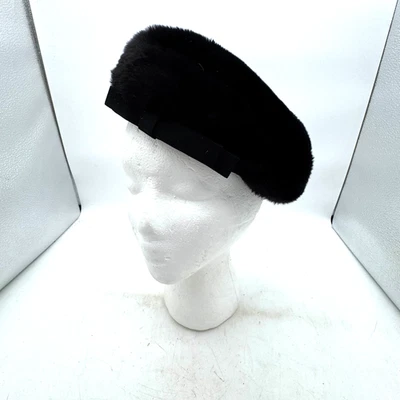 Sombrero Pastillero Vintage Años 60 Amy New York Negro Imitación Piel con Lazo Estilo Invierno Para Mujer Foto 1 de 4