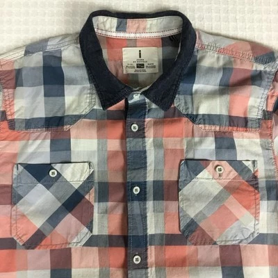 "Camisa de campamento Buffalo con botones manga corta para hombre XL 45"" algodón a cuadros David Bitton" Foto 1 de 4