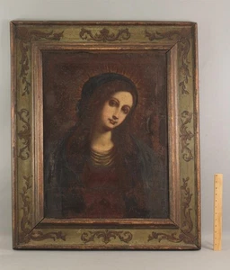 Antique 17thC Old Master Christianity Madonna Painting Carved Painted Wood Frame - Picture 1 of 15