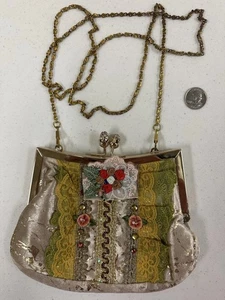Vintage Malina Blume Brokat & Band Handarbeit Handtasche Geldbeutel - Bild 1 von 9