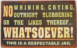 This is Respectable Jail No Whining TIN SIGN funny bar school office home decor - Picture 1 of 3