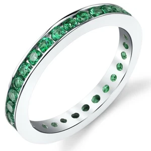 1.50 Carats Simulated Emerald Eternity Ring Sterling Silver Sizes 5 to 9 - Picture 1 of 4