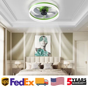 20 inch Ceiling Fan LED Light Modern Green Flush Mount w APP Remote Control Kit - Picture 1 of 10