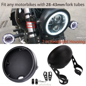 7in Motorcycle Headlight Housing Headlamp Bucket Bracket Mount for 28-43mm Tubes - Picture 1 of 9