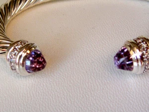 $1975 DAVID YURMAN SILVER AMETHYST & DIAMOND CABLE BRACELET 7mm. - Picture 1 of 3