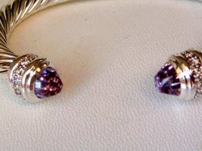 $1975 DAVID YURMAN PLATA AMATISTA Y DIAMANTE CABLE PULSERA 7mm. Foto 1 de 3