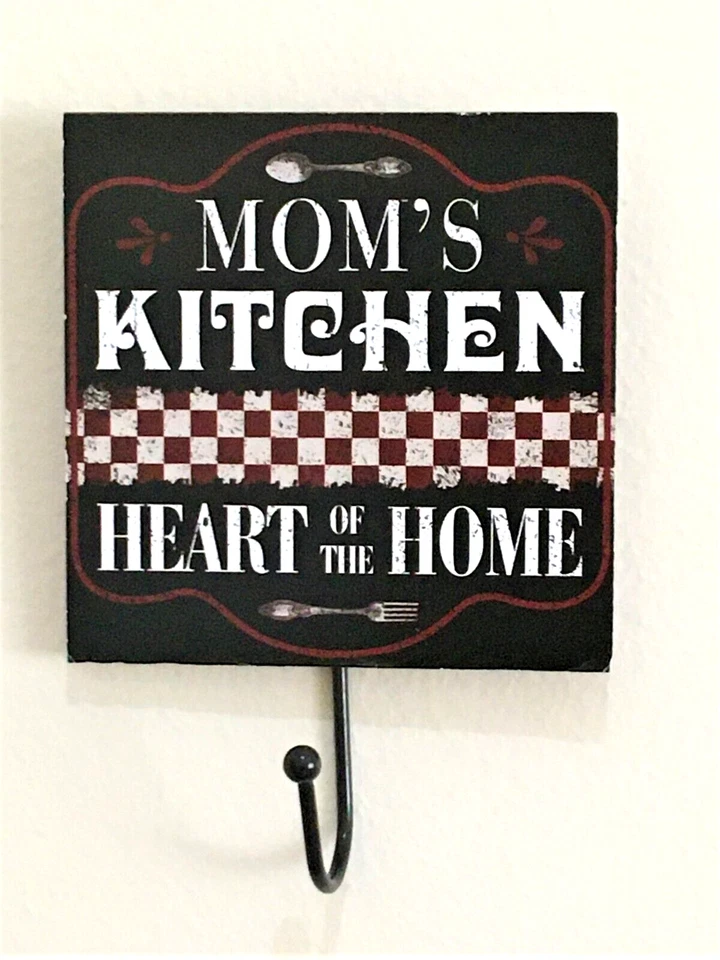 MOM'S KITCHEN, HEART OF THE HOME-Wall Plaque with Utility Hook-Mother's Day Gift - Image 1 of 1