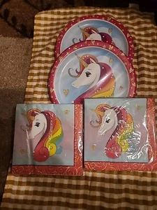 Rainbow Unicorn 50 Napkins & 32 Plates Birthday Party Napkins - Picture 1 of 4