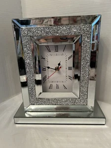 Clock Hollywood Glam Crystal Crush Diamond Mirrored 11.5” Tall 10” Base Quartz - Picture 1 of 9