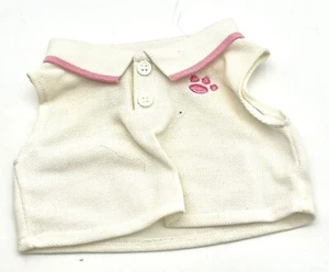 Build A Bear White Polo Shirt Pink Trim Embroidered Paw Logo BAB Clothes Outfit - Picture 1 of 3
