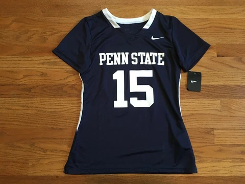 New Nike Women's Medium Penn State Lacrosse Soccer SS Jersey Blue White 707104 Cover