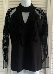 Inc International Comcepts Black Turtleneck with Sheer Burnout Long Sleeves, PXL - Picture 1 of 3