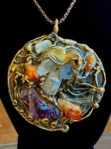 LRG Gemstone Pendant w/ Raw Amethyst, Quartz & Citrine by Carvalhu of Rio RARE! - Picture 1 of 14