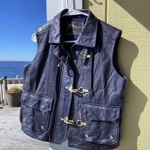 Ralph Lauren RLX Womens Size L Chic Biker Leather Vest Purple Fireman Clasp #e19 - Picture 1 of 22