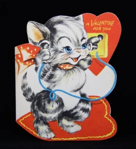 Vtg American Greeting Die-Cut Valentine Card ~ Anthropomorphic Cat Old Telephone - Picture 1 of 4