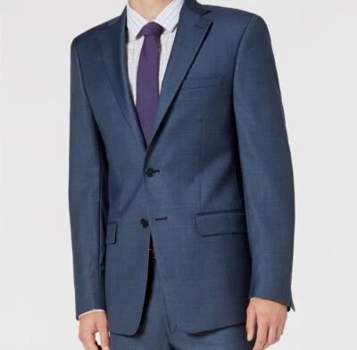 $641 Calvin Klein Para Hombres Azul Lana Limpia Elastizada 2 Piezas Traje Chaqueta Pantalones Talla 38S Foto 1 de 4