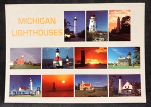 Postcard Michigan Lighthouses Multi-View Continental Size - Picture 1 of 2