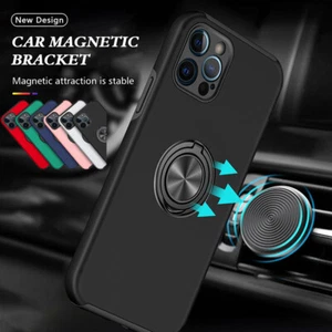 Funda protectora de goma a prueba de golpes con soporte de anillo para iPhone 16 15 12 13 14 Pro Max 11 7 8 - Imagen 1 de 54