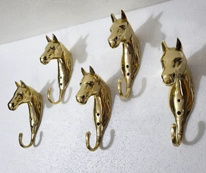 Brass Horse Head Wall Hooks Coat Hook Bathroom Towel Hanger Lot of 5 Pcs 6 inch - Picture 1 of 9