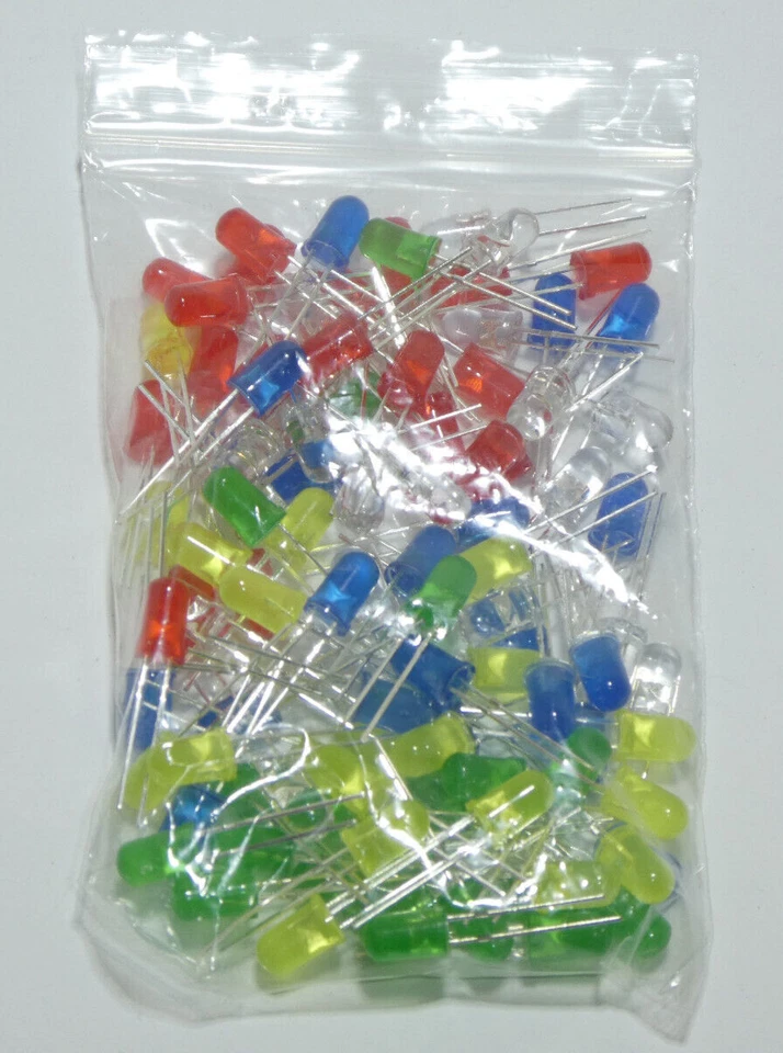 5mm LED Sortiment rot, grün, gelb, blau, weiss - je 20 Stück = 100 Stück - Bild 1 von 1