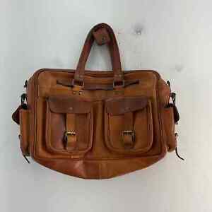 Brown Leather Top Handle Briefcase/Document Case Bag for Women and Men