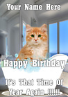 Ginger Cat Kitten bd143 Bath Time Fun Cute Personalised A5 Birthday Card