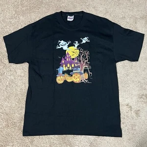 Halloween Ghost Haunted Graphic T-Shirt Adult Mens Size L Large Vintage Black - Picture 1 of 6