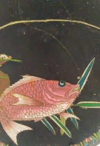 Antiguo Plato Redondo Japonés Único Cloisonne Esmalte Peces Decoración Siglo XIX - Imagen 1 de 13