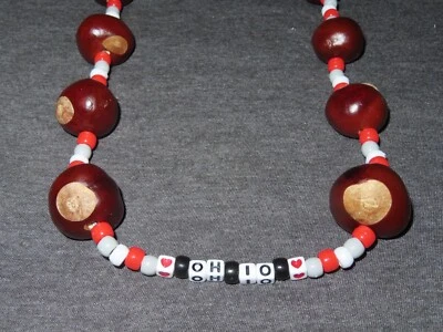 Ohio State Buckeyes OH-IO Handmade Buckeye Necklace Made w/ REAL NUTS - Image 1 of 4