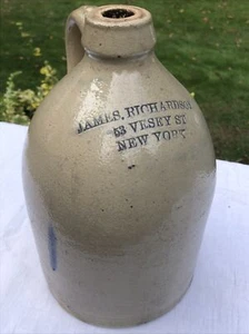 Seltener antiker 19. Jh. Steinzeug James Richardson 53 Vesey NY New York Krug Kobalt - Bild 1 von 12