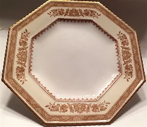 ANTIKER PORZELLAN/PORZELLAN ACHTECKIGER TELLER MIT GOLD GEWELLTEN RÄNDERN .. BURLEY & C - Bild 1 von 9