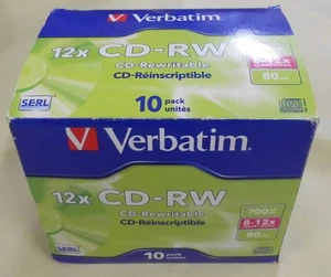 10 Stück Verbatim 8-12x CD-RW 80min/700MB. Disketten noch versiegelt & ungeöffnet - Bild 1 von 4