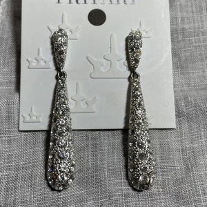 Trifari Silver Tone Rhinestone Dangle Pierced Earrings HP-44 - Picture 1 of 6