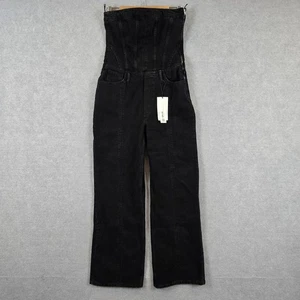ZARA Jumpsuit Womens Medium Black Denim Strapless Corset Straight Leg NEW - Picture 1 of 13