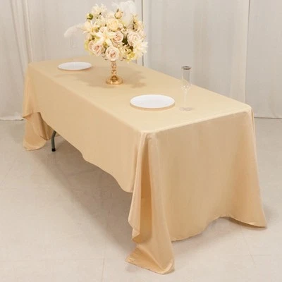 Beige 60x126" RECTANGLE Lamour Satin TABLECLOTH Light Gray Party Home Banquet - Image 1 of 4