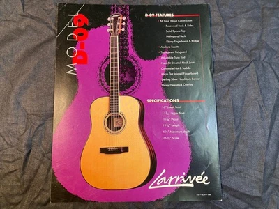 Hoja de especificaciones para guitarra acústica Larrivee D-09 8x10 1998 Foto 1 de 2