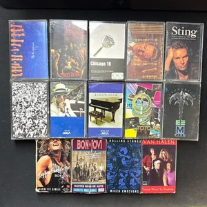 14 Cassette Lot Assorted Rock Pop Metal Jovi Halen Skid Row Elton Stones Toto - Picture 1 of 15
