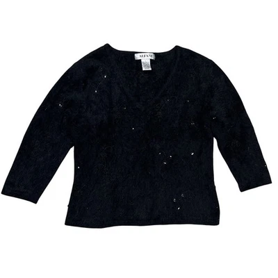 Suéter Alfani Para Mujer Negro Angora Mezcla Conejo Talla Grande Lentejuelas Elegante Acogedor Foto 1 de 4