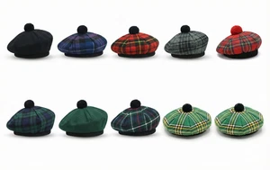 Scottish Tartan Tammy Hat Highland Tam O' Shanter hat Cap with Pom One Size - Bild 1 von 9