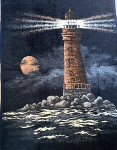 Vintage Biederlack Blanket Lighthouse Size 77x56” Full Moon Reversible - Picture 1 of 11