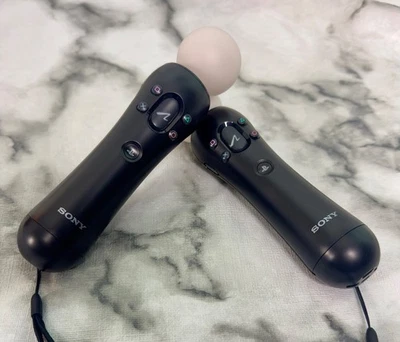 Sony PlayStation PS3 PS4 Move Wand Motion Controllers Pair - CECH-ZCM1E - VGC - Image 1 of 4