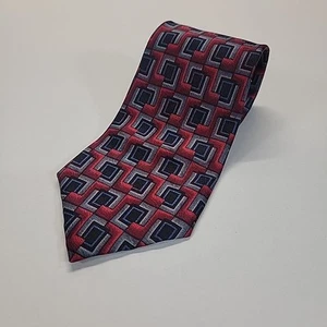 DANIEL CRAIG Men's 100% Silk Italian Necktie GEOMETRIC Red, Blue, Silver NEW - Picture 1 of 6