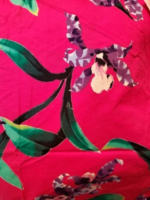 Vntg Sewing Fabric Alexander Henry Purple Tiger Orchids Hot Pink 1/2yx45" Cotton - Image 1 of 4