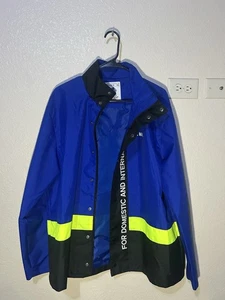 Forever 21 USPS Jacket Men’s Large Blue Neon Windbreaker Full Zip - Picture 1 of 4