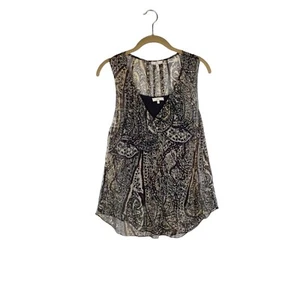 Joie Damen XS braun grau Paisley Seide ärmellos Lagenlook transparent Knopfleiste Top - Bild 1 von 7