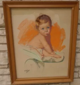 GLORIA MORAN ORIGINAL PASTEL PAINTING BROWN AND BIGELOW ADVERTISING ARTIST - Picture 1 of 6
