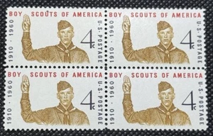 US Scott # 1145, Boy Scouts of America, Block of (4) 1960 4¢ Stamps, MNH - Picture 1 of 2
