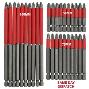10pc Pozi 2 Pz 2 Power Screw Driver Hex BITS 2'', 3'' or 6'' Long Reach Non Slip - Picture 1 of 7
