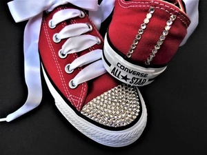 CONVERSE All Star Red Customized with hand jeweled SWAROVSKI CRYSTALS - Picture 1 of 6