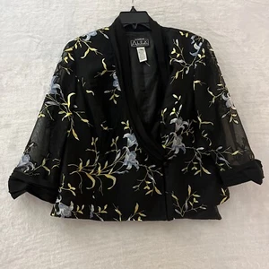 Alex Evenings Damen Blazer Oberteil Schwarz Plus 2X Blumen Langarm V-Ausschnitt - Bild 1 von 8
